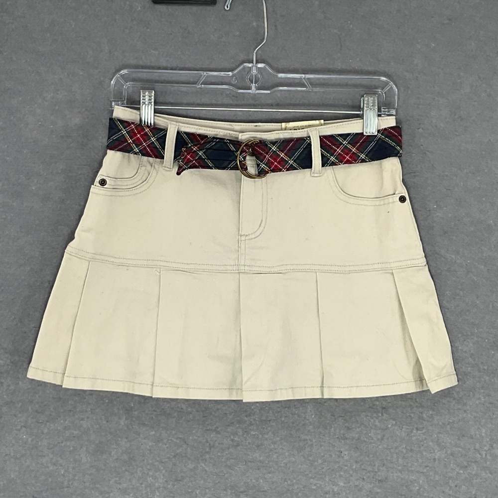 Arizona Pleated Mini Skirt Belt Twill Khaki Preppy Schoolgirl Grunge Sz 12‎